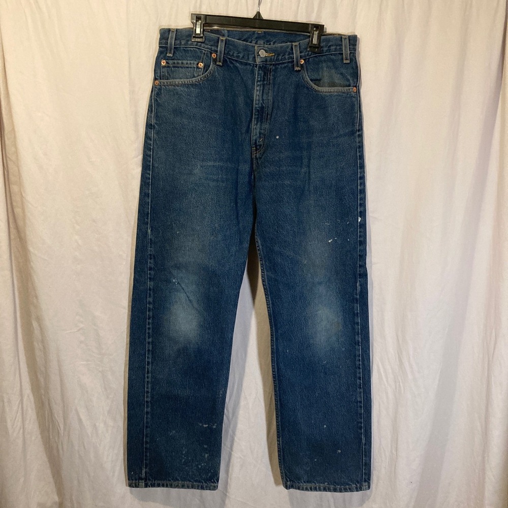 Vintage 90s Levis 505 Jeans Blue Dark Wash 36x29 (34x29) Distressed Denim